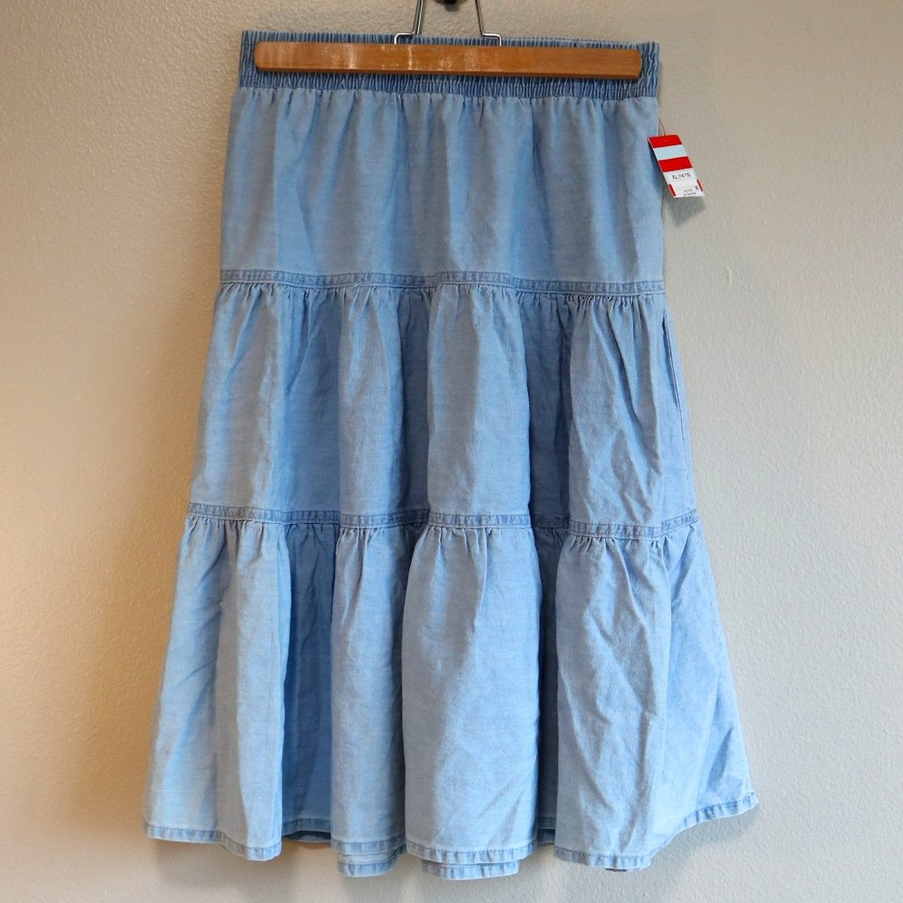 Cat & Jack Light Blue Denim Tiered Circle Skirt 100% Cotton Girls Size XL 14/16